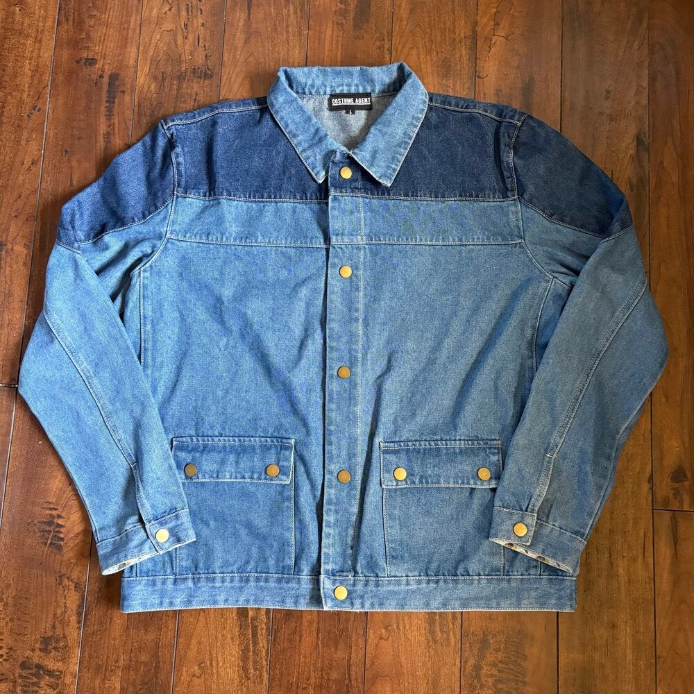 Costume Agent Denim Jacket Mens L Blue Streetwear Colorblock Collared Button Up